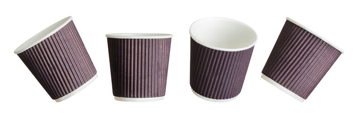 Set of coffee paper drinking cups on white background.