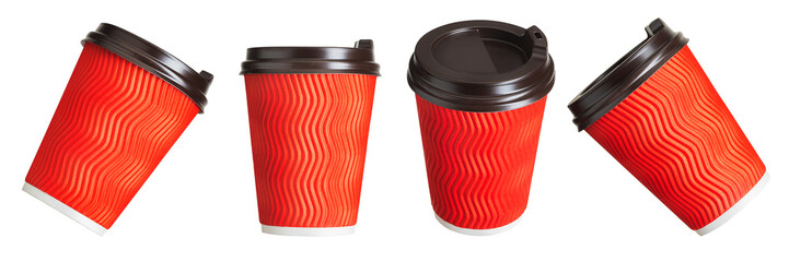 Set of coffee paper drinking cups on white background.