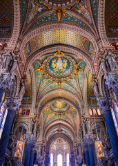 Fototapeta na wymiar LYON, FRANCE - JUNE 13, 2019 : The Basilica Notre Dame de Fourviere, built between 1872 and 1884, located in Lyon, France.