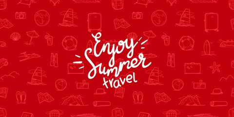 Enjoy summer travel. Summer travel doodle style elements background