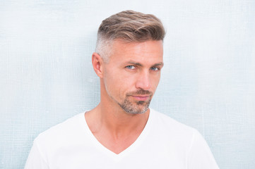 Grizzle hair suits him. Deal with gray roots. Man attractive well groomed facial hair. Barber shop...