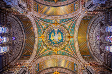 Fototapeta premium LYON, FRANCE - JUNE 13, 2019 : The Basilica Notre Dame de Fourviere, built between 1872 and 1884, located in Lyon, France.