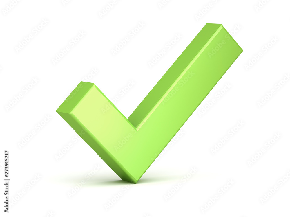 Fototapete 3d Green check mark or tick isolated over white background with shadow 3D rendering