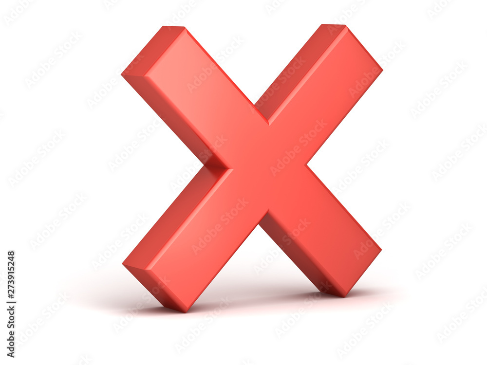 Poster 3d red cross no or wrong concepts isolated on white background with shadow 3d rendering