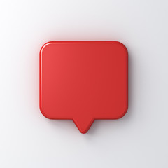 Blank red speech bubble pin isolated on white background with shadow 3D rendering