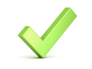 3d Green check mark or tick isolated over white background with shadow 3D rendering © masterzphotofo