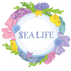 Sea Life wreath on white background