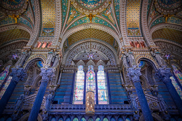 Obraz premium LYON, FRANCE - JUNE 13, 2019 : The Basilica Notre Dame de Fourviere, built between 1872 and 1884, located in Lyon, France.