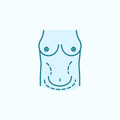 Abdomen, belly cellulite surgery field outline icon