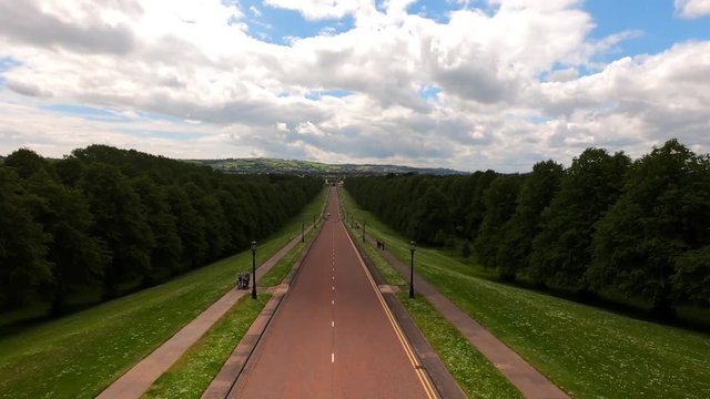 Aerial view of road in Park. High angle view of Path and street in Stormont Belfast Northern Ireland 