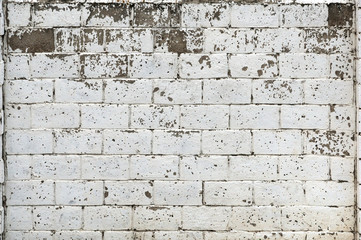White Rustic Texture. Retro Whitewashed Old Brick Wall Surface. Vintage Structure. Grungy Shabby Uneven Painted Plaster. Whiten Facade Background. Design Element. Abstract Light White Web Banner