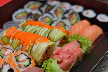mix japanese sushi on a plate salmon tuna 