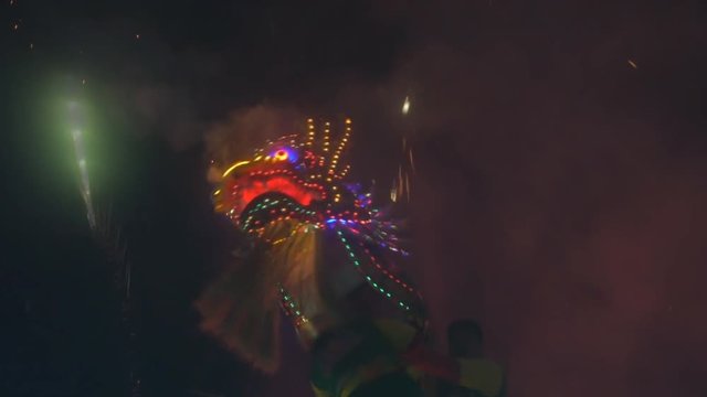 Chinese dragon performing at night