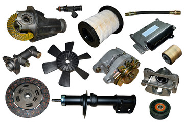 Different auto car spare parts collage