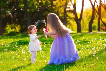 girl, sisters, soap bubbles, fun