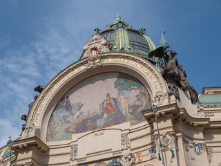 Cupola of the Municipal House Called Obecni Dum in Czech in Prague with Mosaic Homage to Prague by...