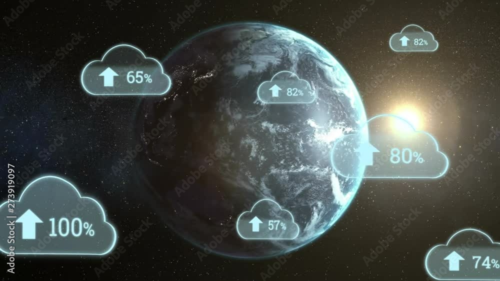 Poster upload progress clouds and globe
