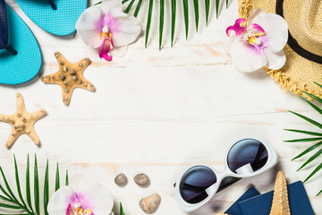 Summer travel concept on white background.