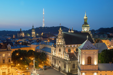 Fototapeta na wymiar Lviv - Amazing city center sunset view, Western Ukraine