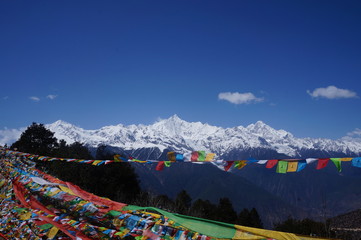 Views of the Meili Snow Mountain magic peaceful Tibetan place from Deqen