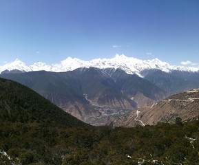 Views of the Meili Snow Mountain magic peaceful Tibetan place from Deqen