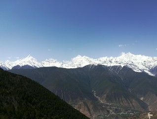 Views of the Meili Snow Mountain magic peaceful Tibetan place from Deqen