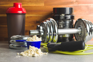 Whey protein powder.