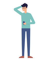 man using smartphone device on white background