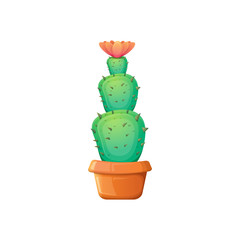vector cartoon green cactus in pot isolated on white background. funny houseplant icon