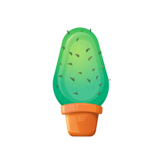 vector cartoon green cactus in pot isolated on white background. funny houseplant icon