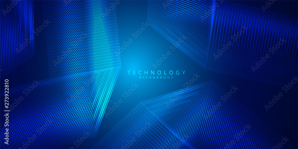 Poster abstract 3d technology and science blue neon visualization. blockchain and cryptocurrency. digital w