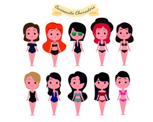 Set of Swimsuits Characters. Beach Clothes, Summer