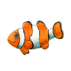 watercolor drawing of a smiling orange clown fish