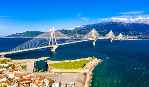 Antirrio Castle and the Rio-Antirrio Bridge in Greece