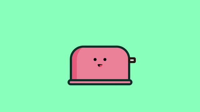  Angry and happy bread toaster cartoon character. Fun breakfast for babies and children. Angry, swollen and flushed face while heating the toast. Animation of drawing painted in pastel colors.