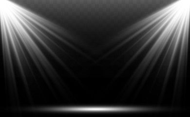 Light sources, concert lighting, spotlights. Concert spotlight with beam, illuminated spotlights for web design illustration.