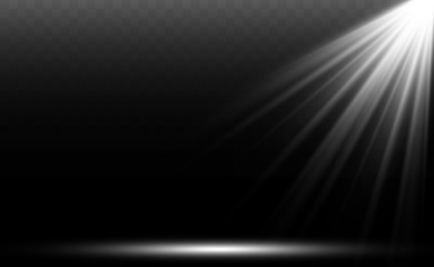 Light sources, concert lighting, spotlights. Concert spotlight with beam, illuminated spotlights for web design illustration.