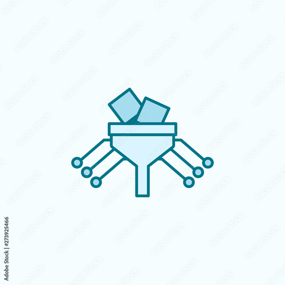 Poster big data filter, data mining field outline icon