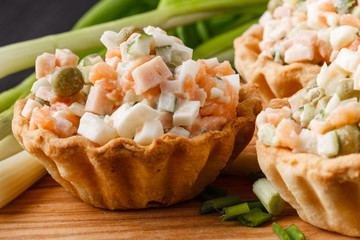 Tartlet with Russian salad for catering