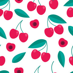 Cherry berry seamless pattern in flat style. vintage background
