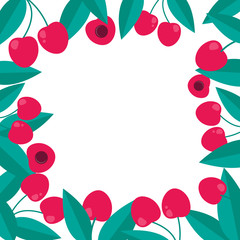 Fototapeta premium Cherry berry frame in flat style. decoration template