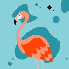 Vector illustration pink flamingo on blue background