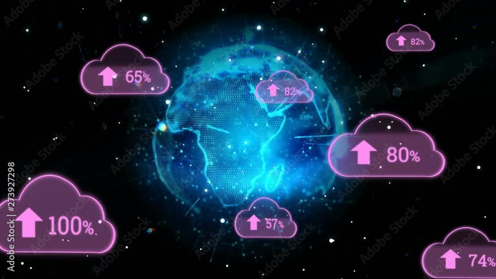 Aufkleber upload progress clouds and globe