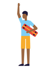 young man with skateboard on white background