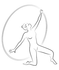 Rhythmic gymnastics. Silhouette of a girl with a hoop. Beautiful gymnast. The woman is slim and young. Vector illustation
