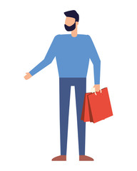 man holding shopping bag on white background