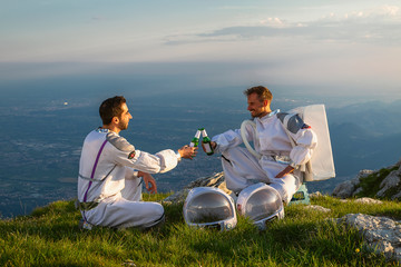 Astronauts drinking beer