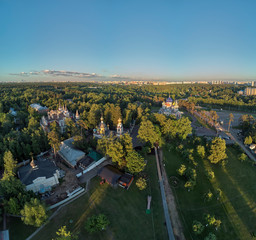MOSCOW, RUSSIA. Church of the Holy Prince Igor of Chernigov located in the suburban village of Peredelkino. Aerial view