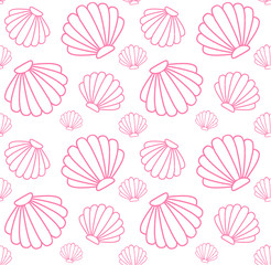 Vector seamless pattern of line pink shell isolated on white background
