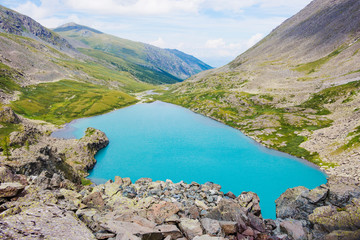 Lower Akchan lake. Mountain Altai